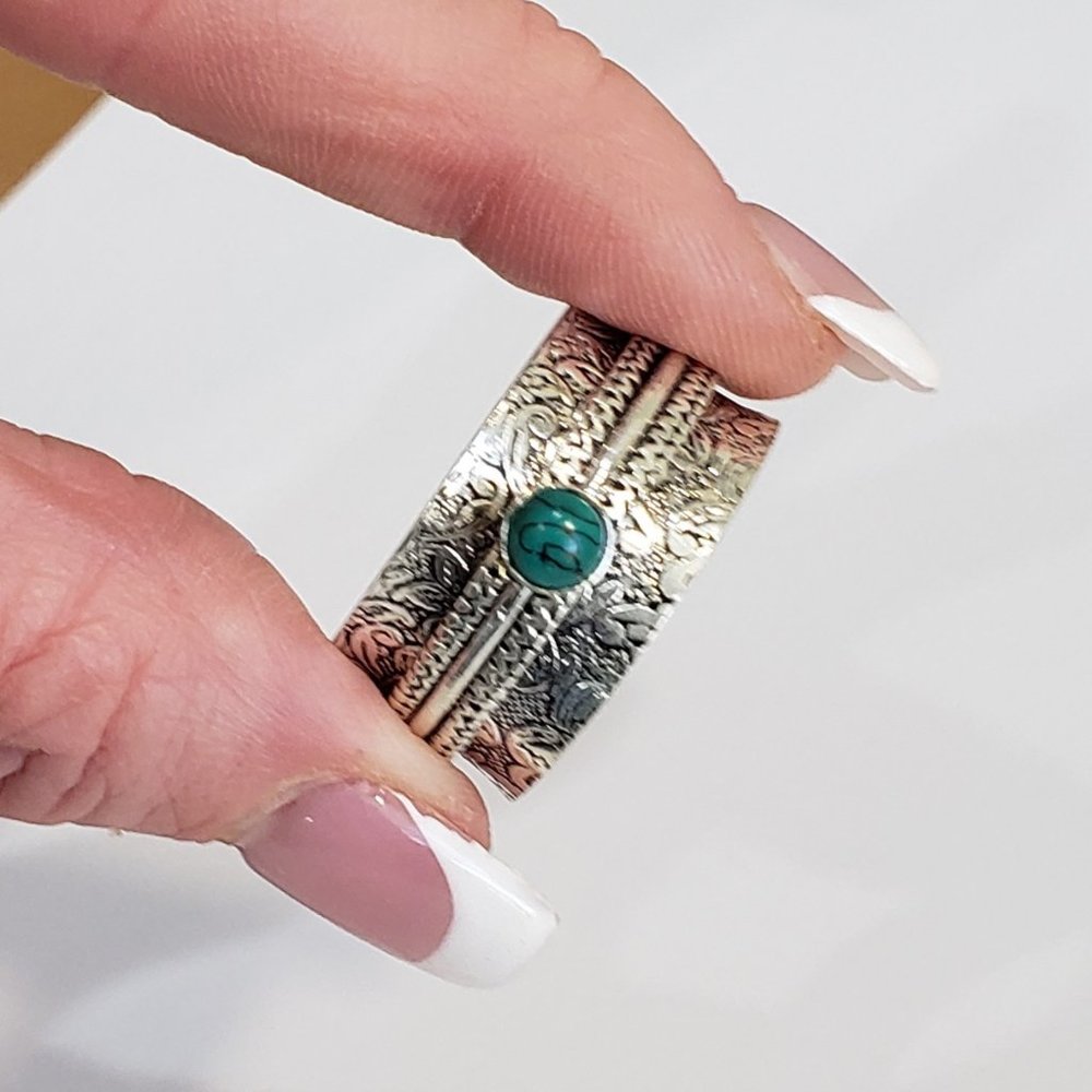 Turquoise ring, 925 silver santa rosa turquoise wide band spinner ring